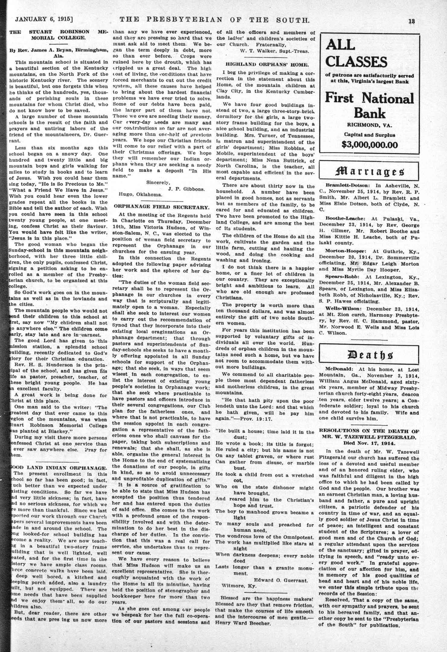 The Stuart Robinson Memorial College by J.A. Bryan